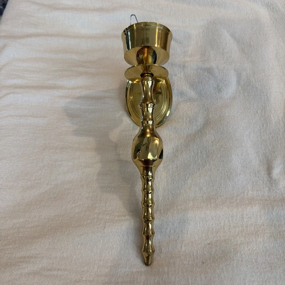 Vtg Solid‎ Brass Wall Sconce Candle Holder Swirl 10
